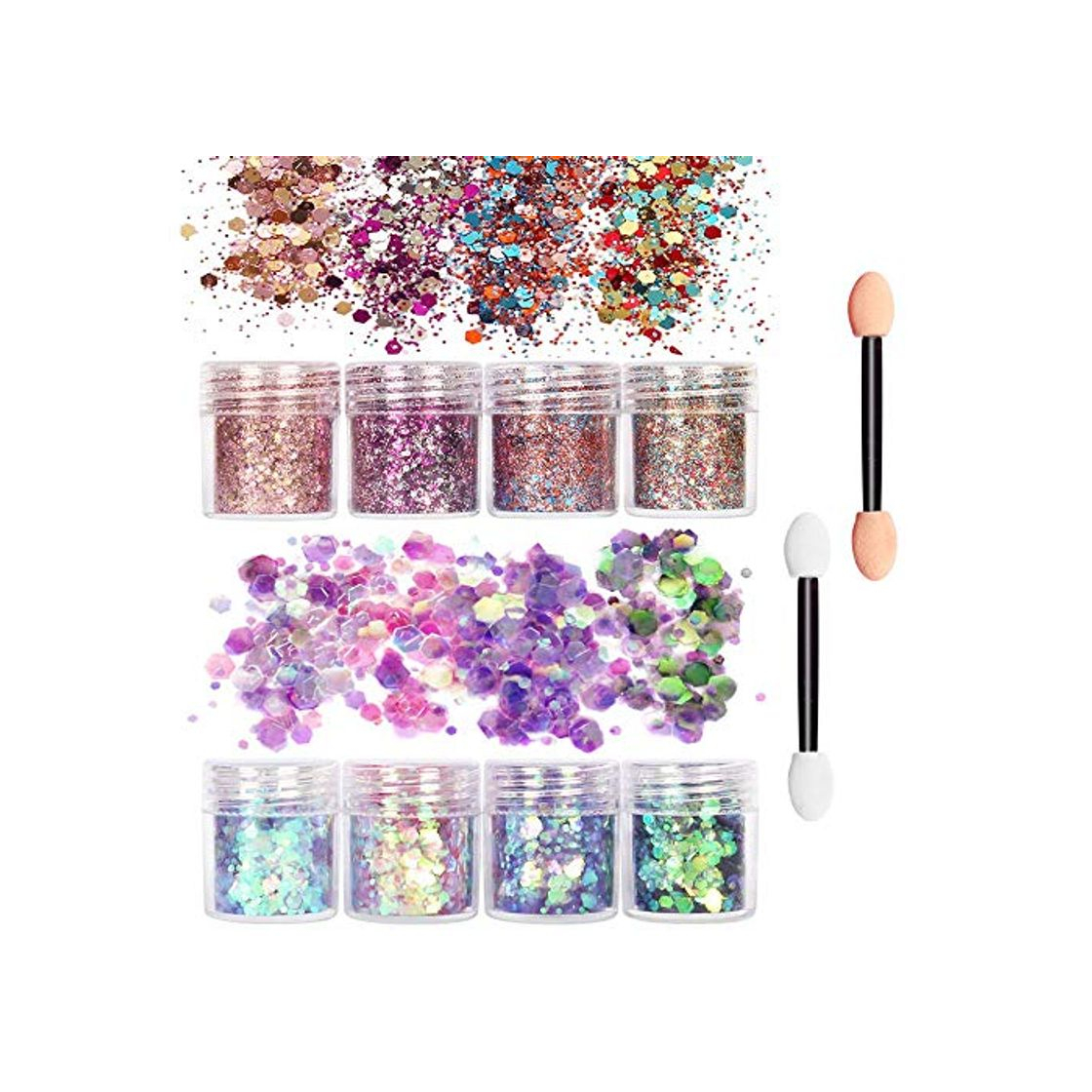 Producto 8 Mixta Colores Kit Glitter polvo de uñas 20 x Esponja de