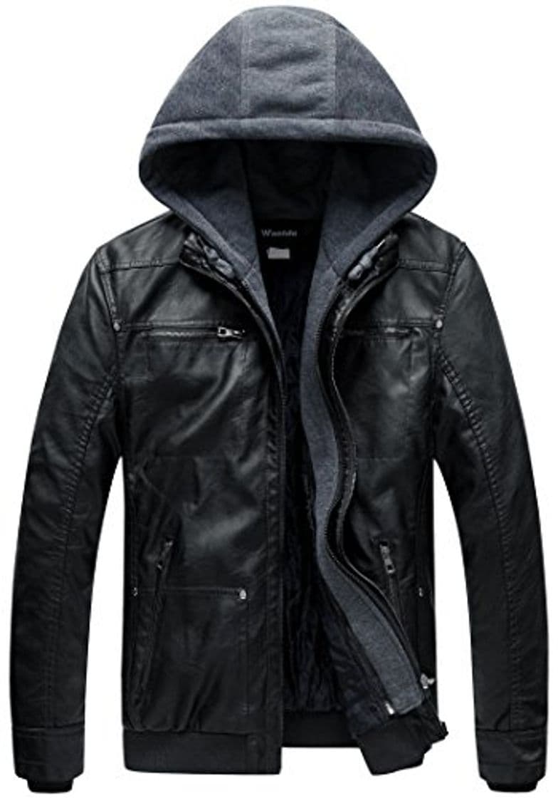 Moda Wantdo Chaqueta Cuero Piel de Vestir para Hombre Negro XX