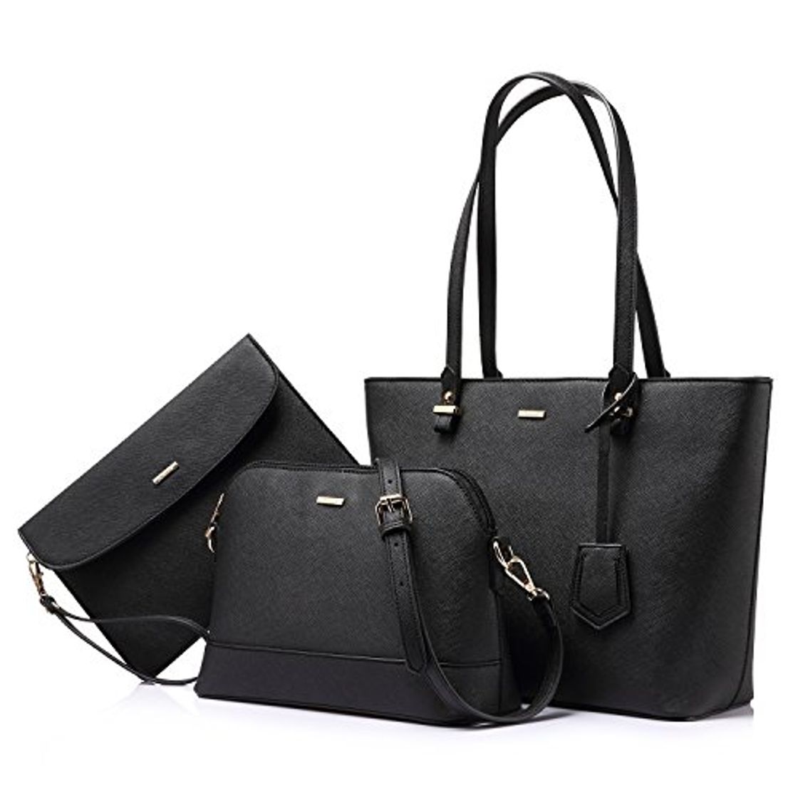 Moda Bolsos de Las Mujeres Bolsos Hobo Bolso de Mano Satchel Cartera Set 3pcs Negro