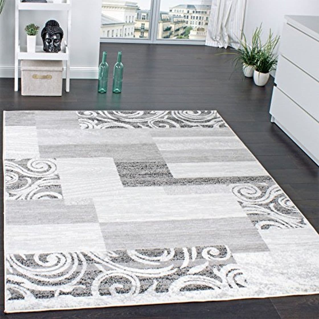 Producto Alfombra De Pelo Corto para Sala De Estar Decoración Interior Gris Crema,