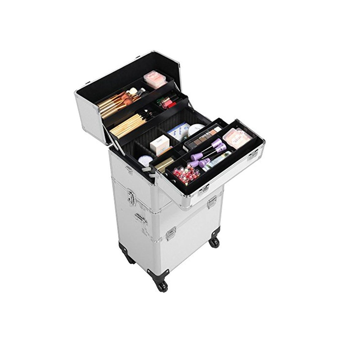 Moda Yaheetech 3 en 1 Maleta de Maquillaje Estuche Cosmetico Maletín Maquillaje Profesional Trolley Beauty Case Plata