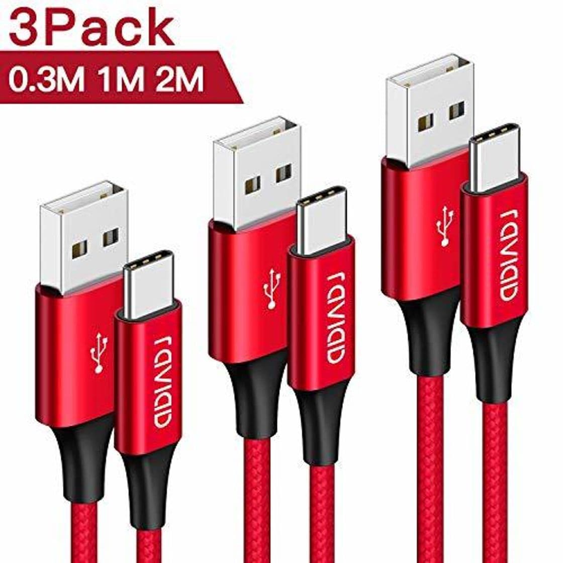 Lugar RAVIAD Cable USB Tipo C [3Pack 0.3M 1M 2M] Cargador Tipo C