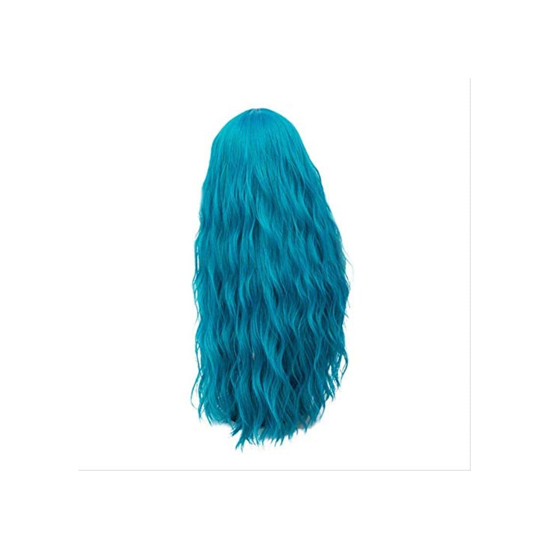 Fashion YCHBUBBLE Colorido pelo largo y rizado Sin flequillo Peluca de fibra sintética transpirable natural de alta temperatura Cosplay Juego de rol Vestido de fiesta   azul claro