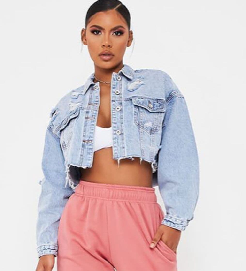 Moda Light Wash Distressed Cropped Batwing Denim Jacket 