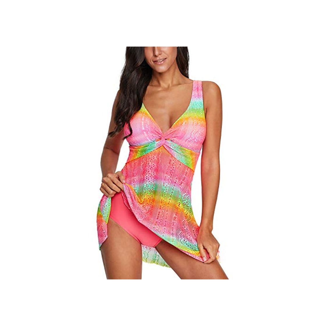 Moda Jywmsc Tankini una Pieza Traje de Baño Cuello para Mujer V Sujetador con Relleno Traje de baño Falda Ropa de baño Tankini