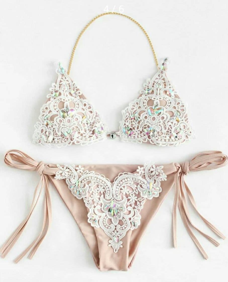 Moda Set de Bikini encaje con piedras tornasol