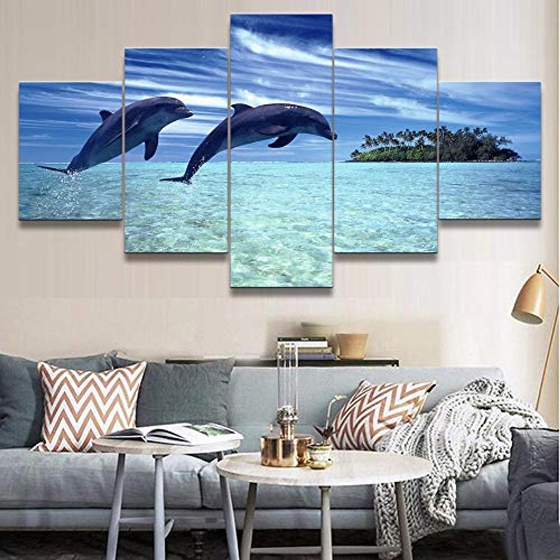 Product UDPBH Arte de la Pared Lienzo HD Imprimir Cartel Sala de Estar Decoración del hogar 5 Piezas Hermosa Pintura del océano Animal Dolphin Picture