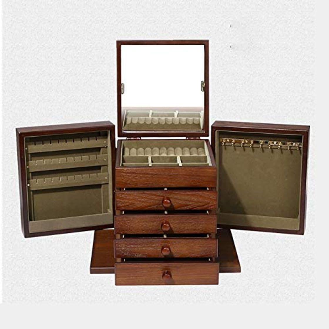 Product Caja de almacenamiento de joyas 5 Capas Retro Estilo Europeo Caja De Almacenamiento de Joyería de Madera Joyería Con Espejo Earrling Pulsera Organizador de Joyas Para Pendientes Collar Joyas Organizad