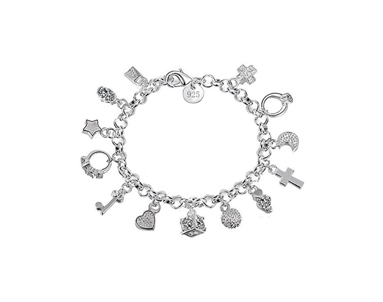 Product Weimay Pulseras Plateadas Plata de Las Mujeres con 13 Colgantes Pendientes de Cristal Incrustados del Zircon para la Joyería del Partido de la Muchacha de Las Mujeres