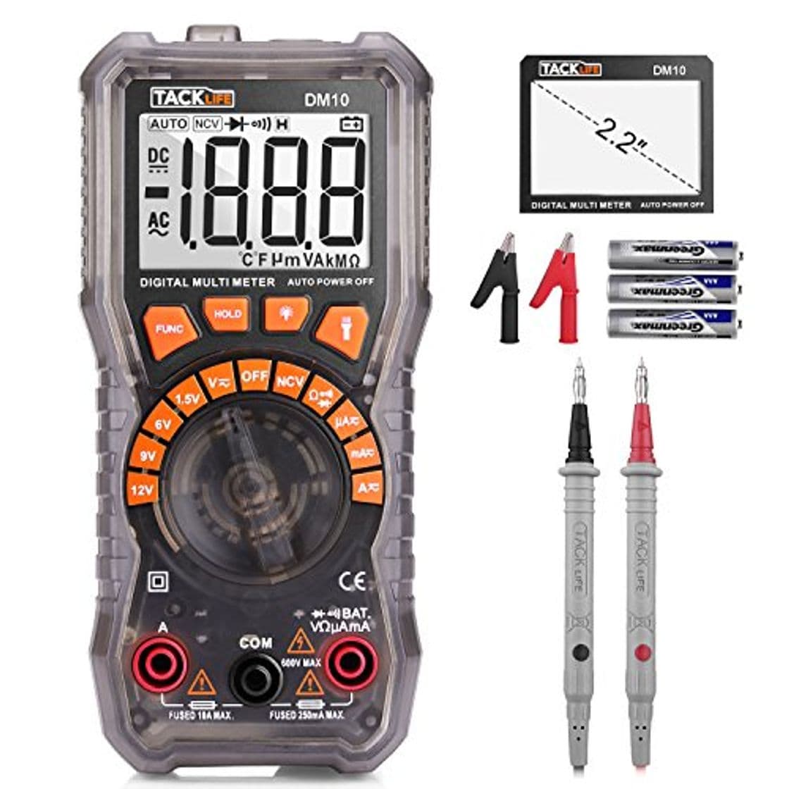 Product Multímetro digital, TACKLIFE DM10 digital eléctrica Tester auto rango de batería Tester