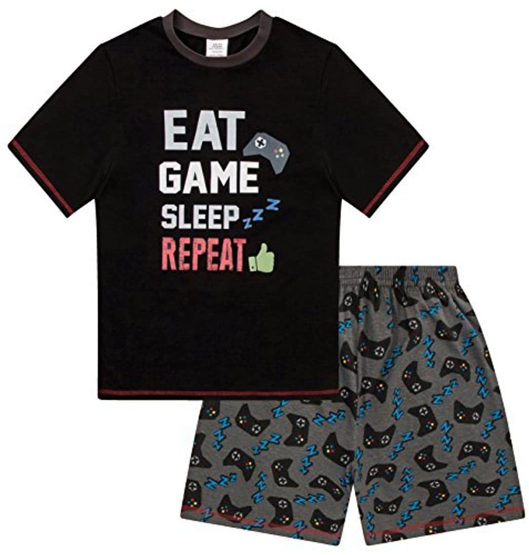 Fashion Pijama corto para niños de 9-15 años con estampado Eat Game Sleep