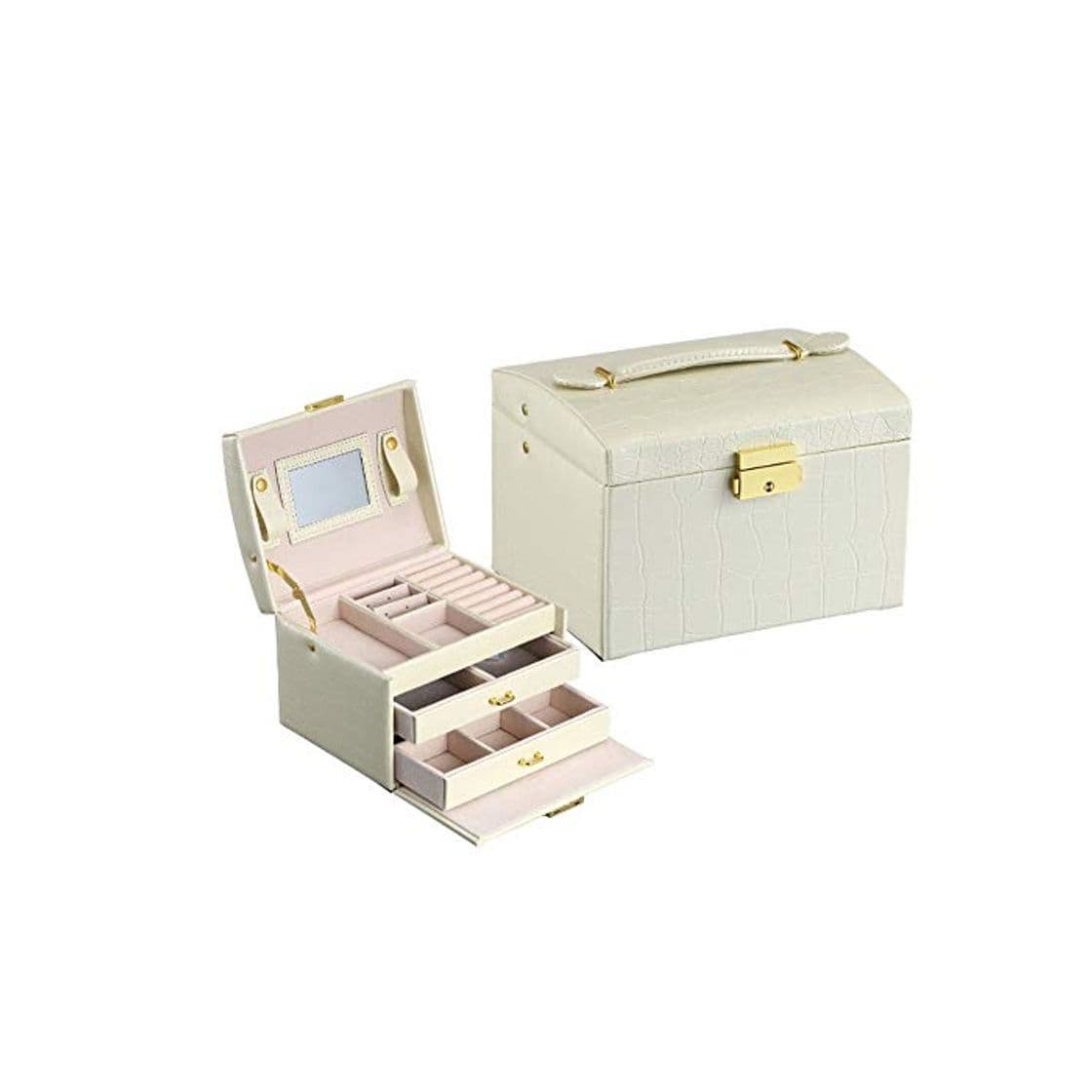 Fashion wcwwfn Caja de joyeria joyeria de Cuero Caja Tres Tier Doble Cajon