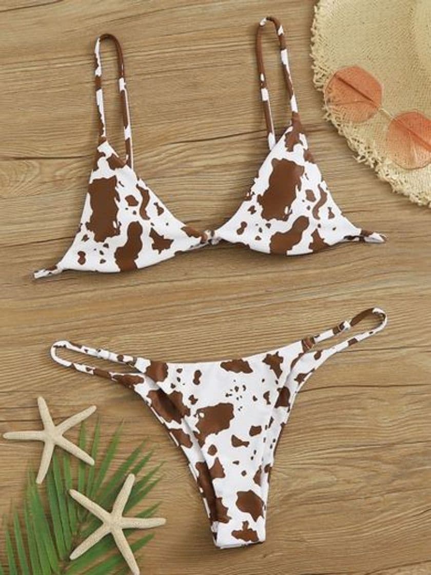 Product Bikini Top Triángulo Con Estampado De Dibujo Con Tanga