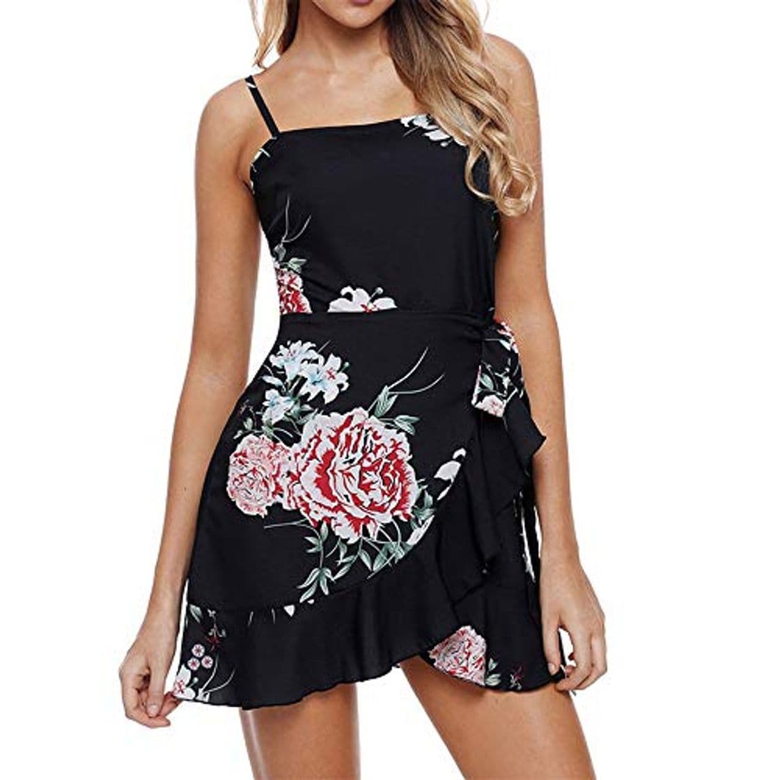 Fashion Vestido de Las Mujeres Elegante Vestido de fiesta de verano de las mujeres Casual Tube Top Sling sin mangas con estampado floral falda plisada Halter vestido de sol para la fiesta informal Vestido cas