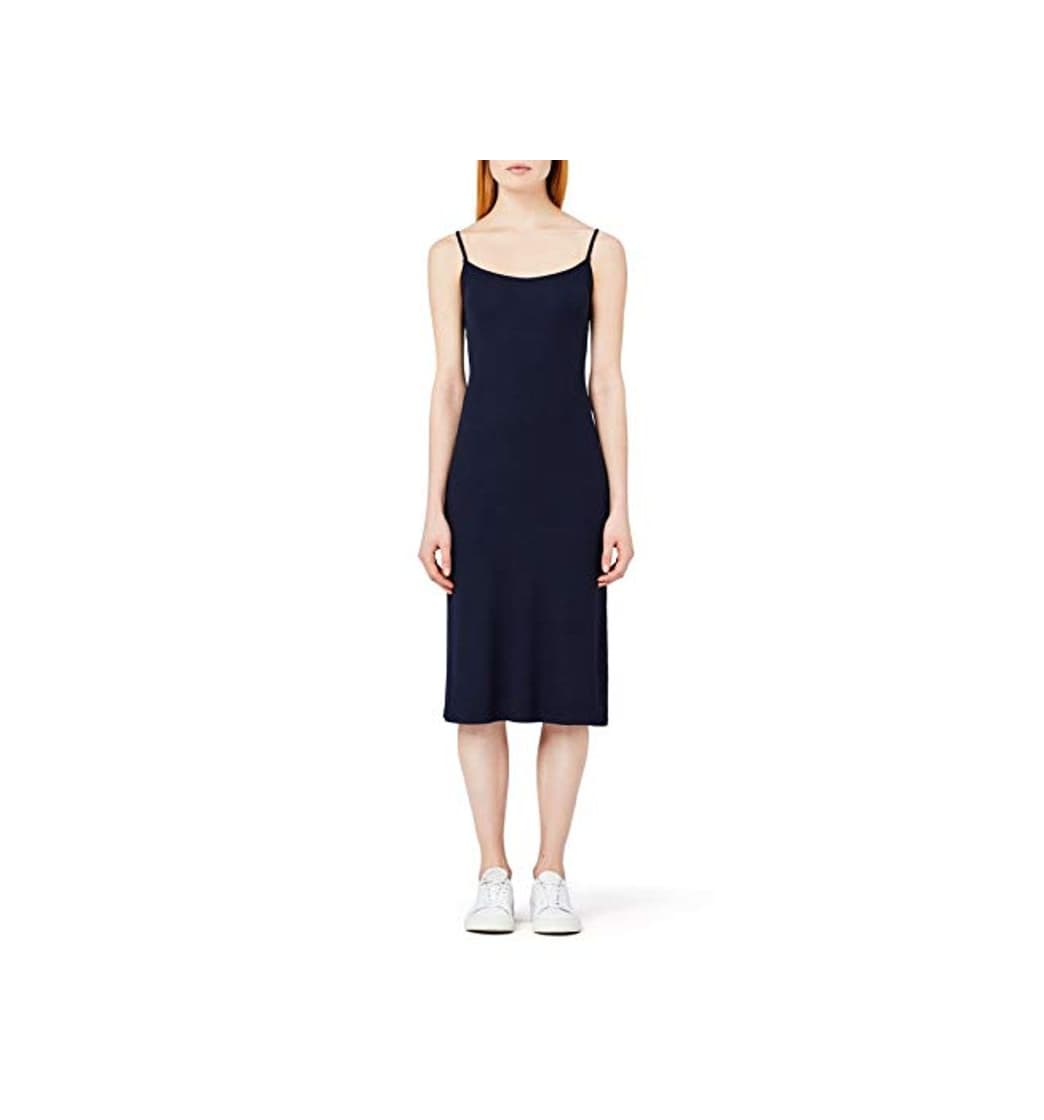 Moda Marca Amazon - MERAKI Vestido de Tirantes Slim Fit Mujer, Azul