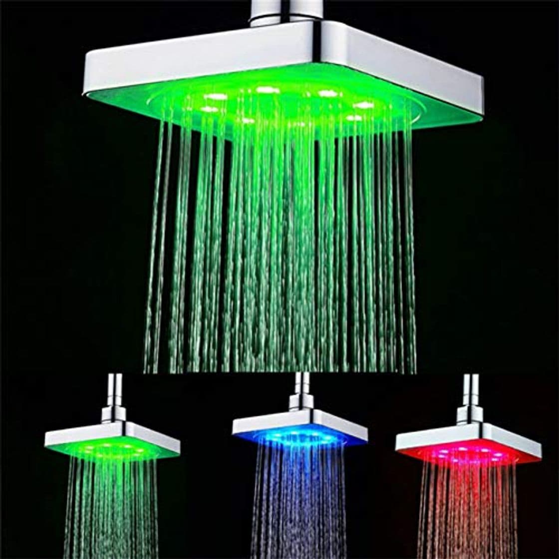 Product GuDoQi® 3 Colores Que Cambian El Cabezal De Ducha Cabezas De Ducha De Lluvia del Baño Cabezal De Ducha Cascada 6 Pulgadas Cuadrado Control De Temperatura