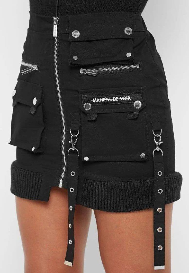 Fashion Cargo Mini Skirt with Ribbed Hedblack