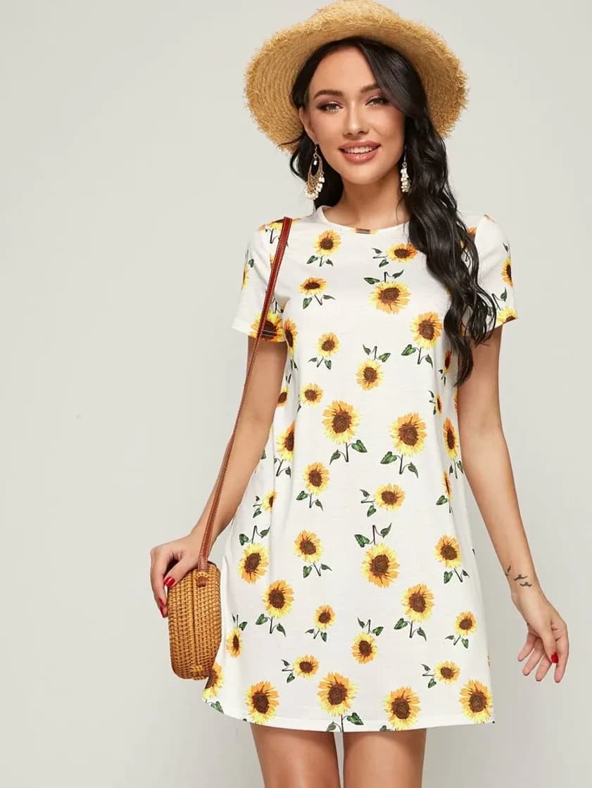 Moda Sunflower Print Tee Dress