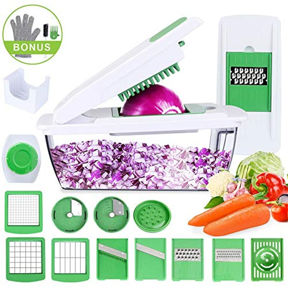 Lugar Cortador de Verduras 15 en 1 Mandolina Multiusos Slicer de Vegetales Profesional