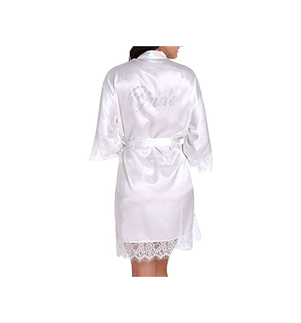 Product Abollria Bata para Mujer Kimono de Seda Corto para la Boda Novia