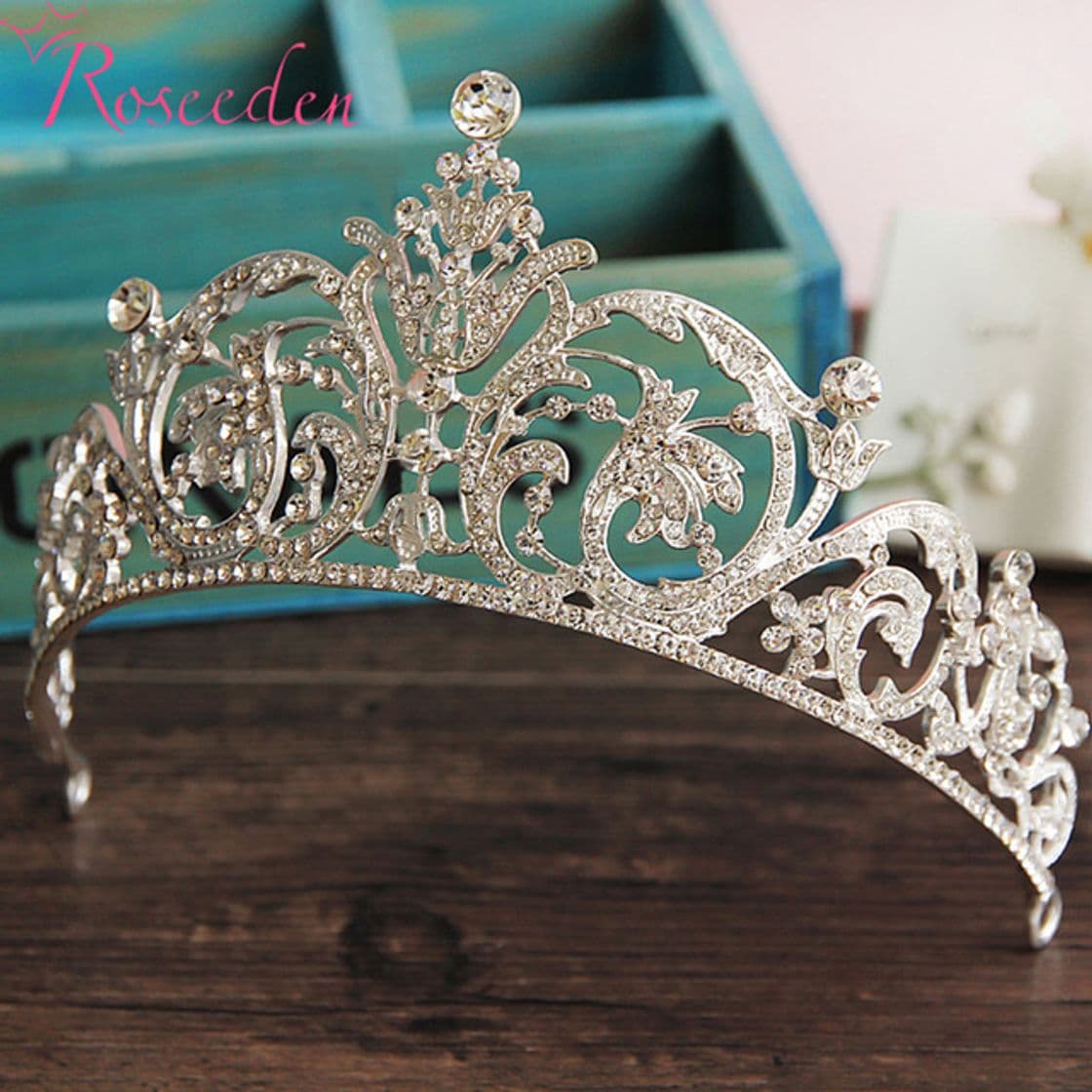 Moda Frcolor La corona nupcial del pelo de la venda del pelo del Rhinestone deja la diadema Headwear cristalino de la tiara para Weding Prom Party