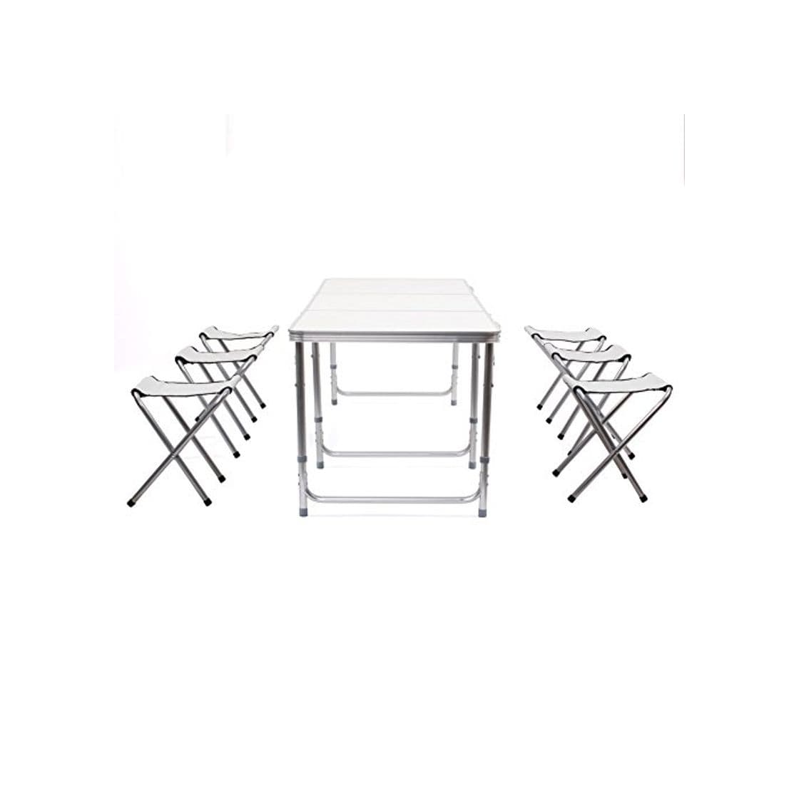 Producto HOMFA Mesa plegable camping Mesa playa Mesa de jardín Mesa para picnic con 6 sillas ajustables Mesa para acampada Blanco 180x60x55cm 30 kg