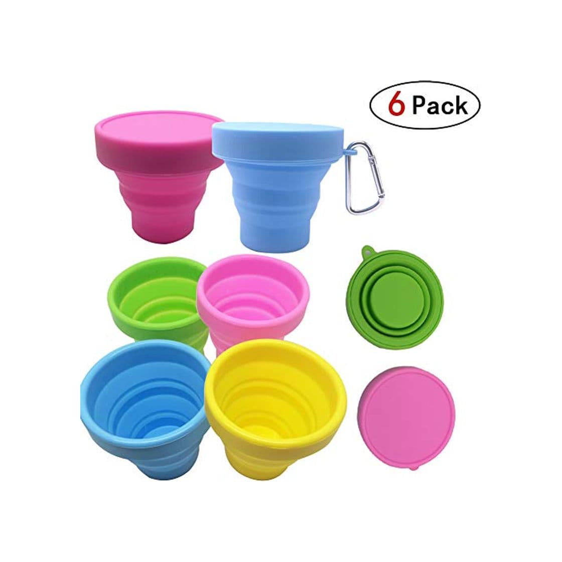 Product WENTS Vaso Plegable 6PCS Taza de Silicona Plegable portátil Tazas de Viaje Vaso con Tapa sin BPA para Camping Senderismo y Viaje 150ml