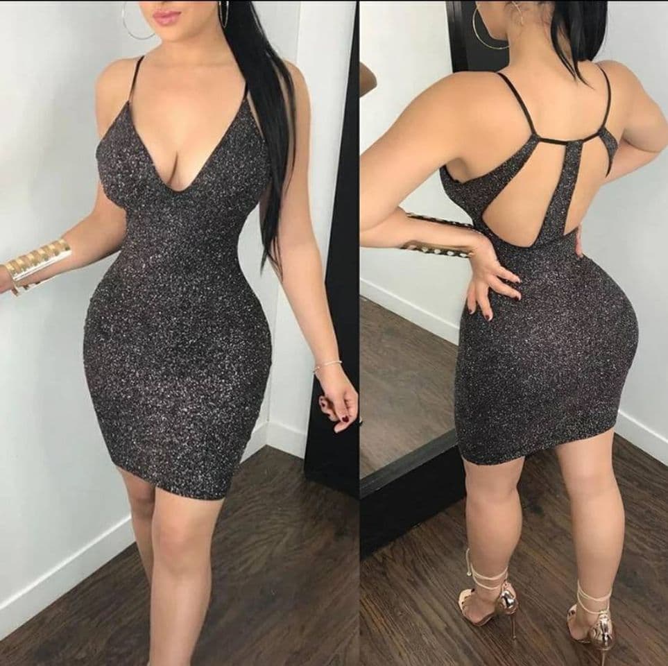 Fashion Vestido sexi de mujer sin mangas con brillos