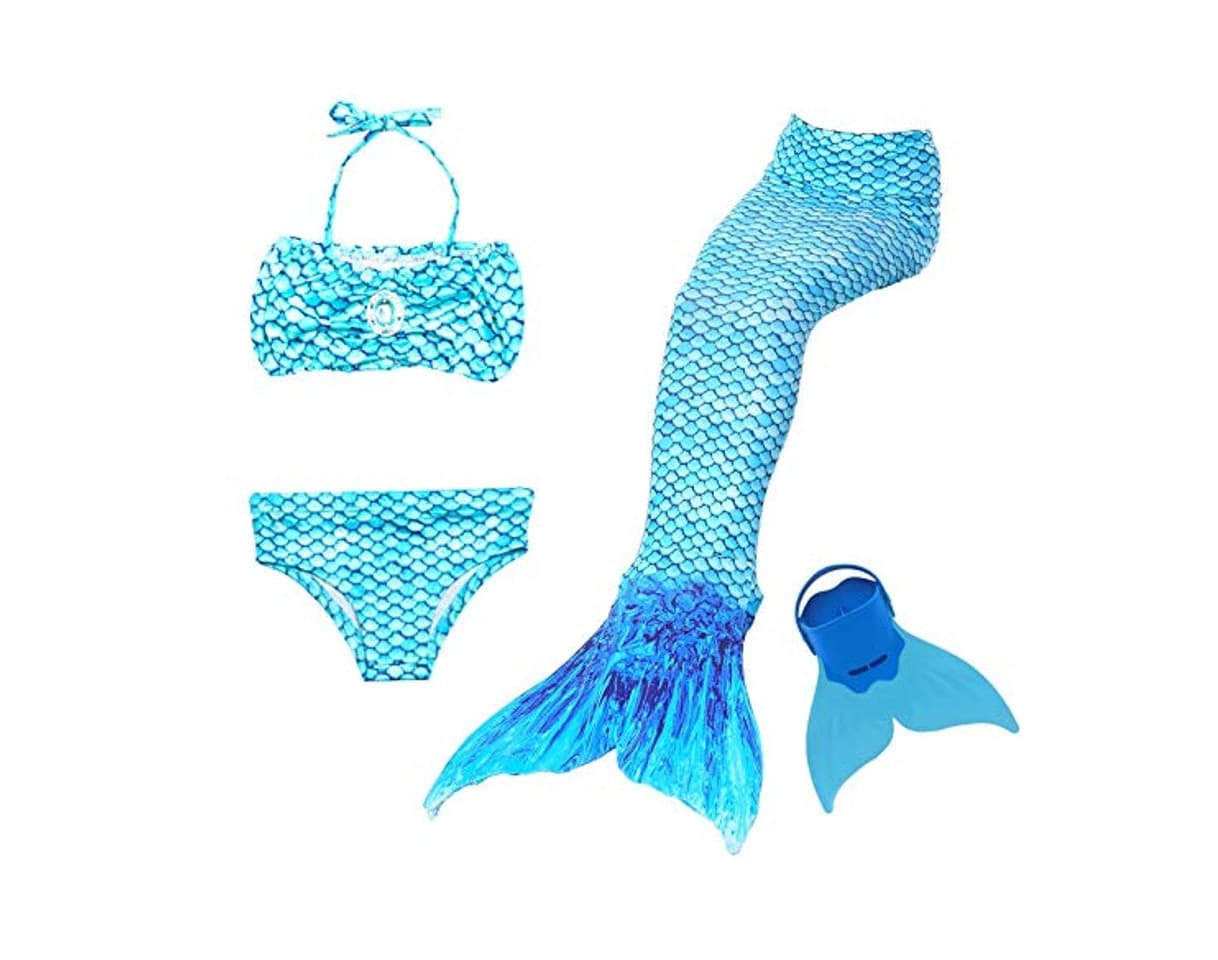 Product Cola de Sirena para Natación Traje de Baño 4pcs Mermaid Bikini con Monofín Establece para Niña Disfraz de Sirena Princesa Cosplay Conjuntos