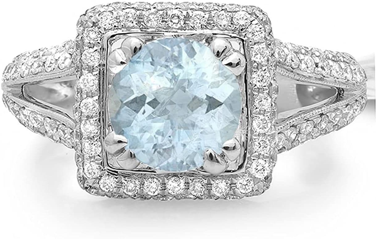 Fashion 14 K oro blanco Ronda Blanco y Aquamarine Ladies ... - Amazon.com