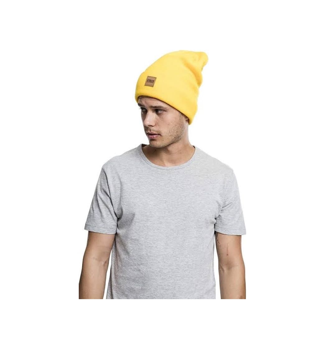 Product Urban Classics Leatherpatch Long Beanie Gorro de Punto, Amarillo