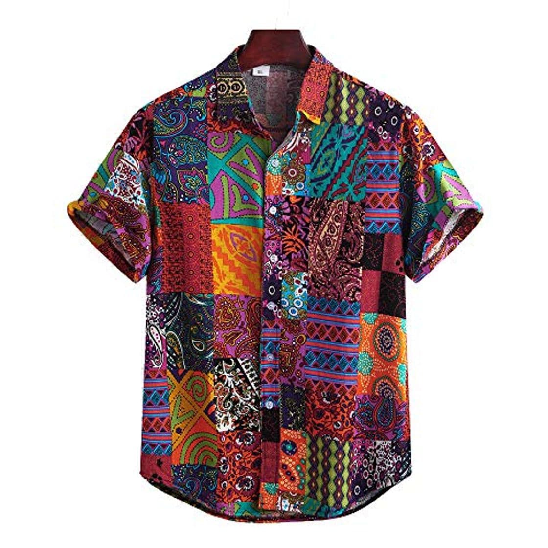 Moda Camisa Vintage para Hombres Manga Corta Camisa Hawaiana Aloha de Vacaciones Camiseta Foral