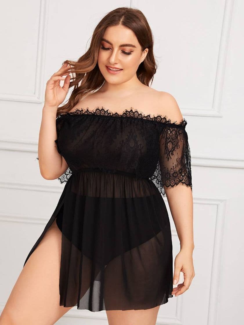 Moda vestido de mesh con encaje😍🖤