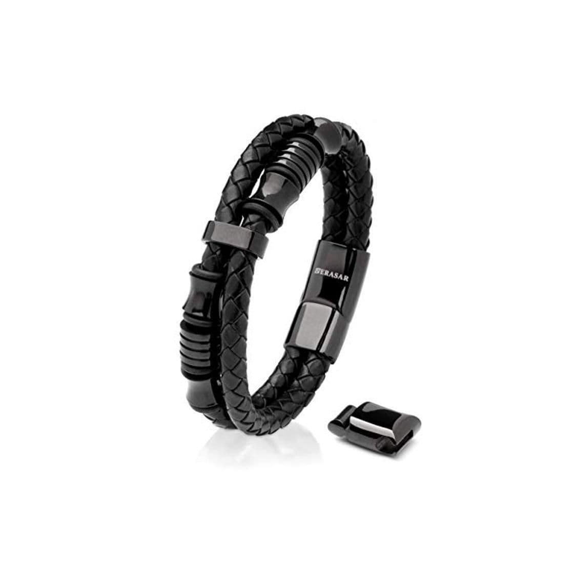 Fashion SERASAR 20cm Negro Pulsera de Cuero Hombre Chico Pulseras Hombres Brazalete Brazaletes