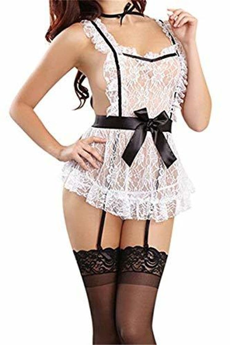 Place Mujer Sexy Lace Maid Costume Criada Disfraz Lencería Hot Halter Picardias Camisón