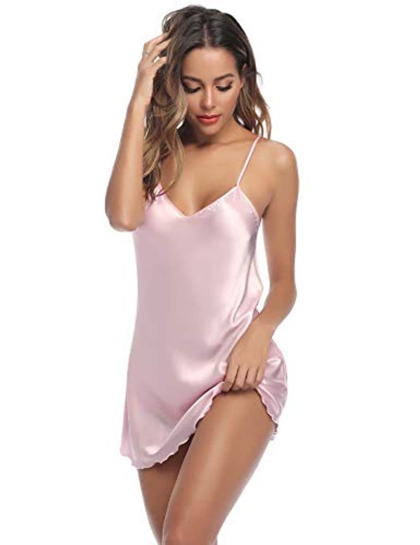 Lugar Aibrou Camison Sexy Satén para Mujer Camisón Mujer Raso Camisones Dormir Verano