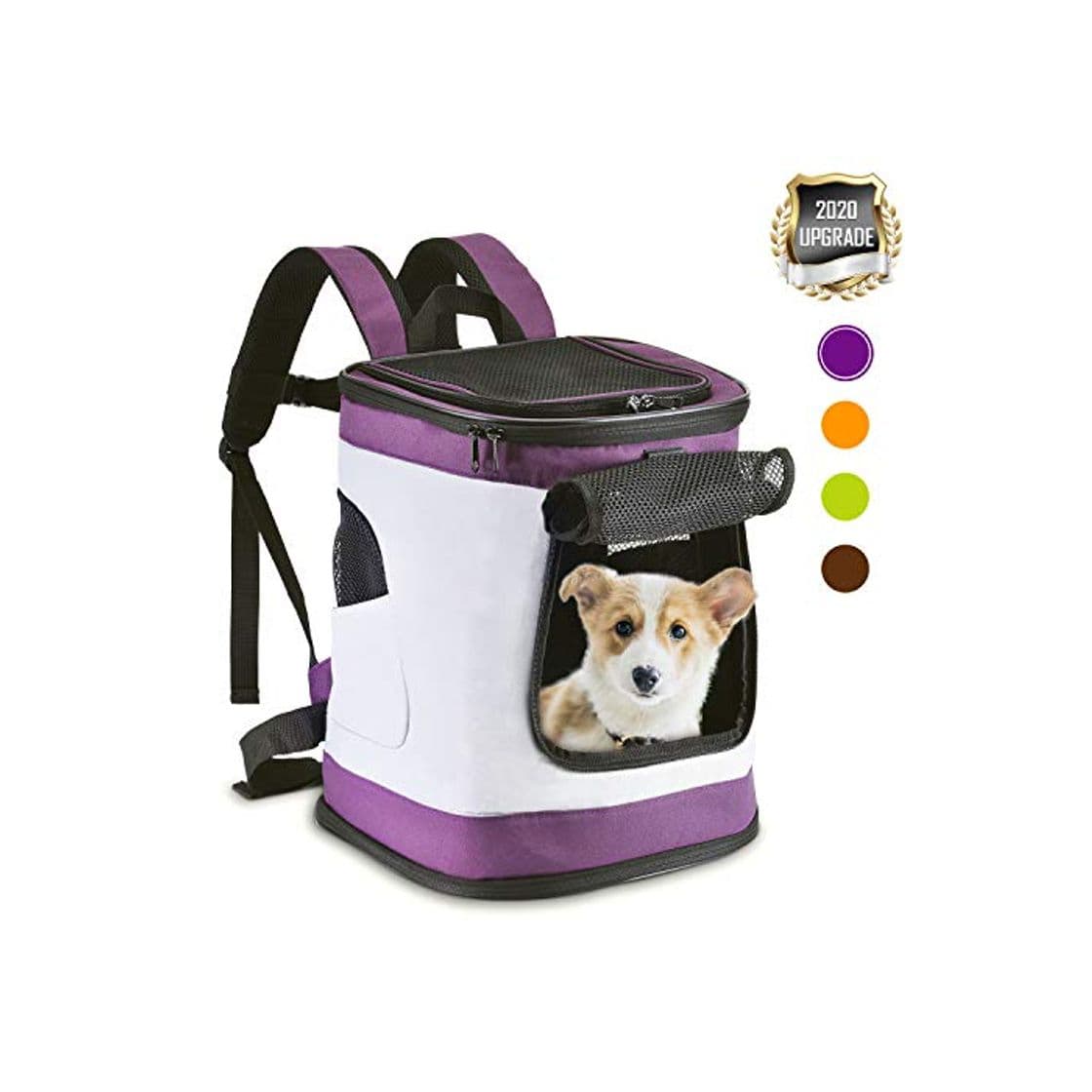 Moda HAPPY HACHI Mochila Plegable para Perros Gatos Transporte para Perro Bolso Transportín Viaje con Correa Relleno Ajustable Camiseta Transpirable Morado