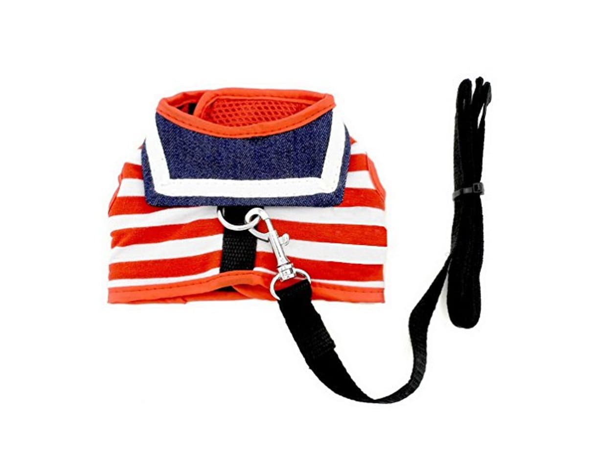 Moda SMALLLEE_LUCKY_STORE Ropa para pequeños perros gatos conejos Diseño de rayas Sailor Juego de correa Arnés Chaleco malla acolchada plomo Rojo S