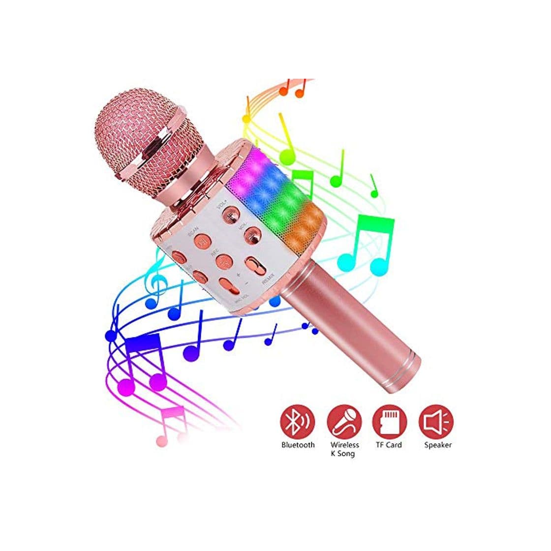 Product ASENTER Micrófono Inalámbrico Bluetooth Karaoke con luces LED,Infantil Portátil de mano Speaker