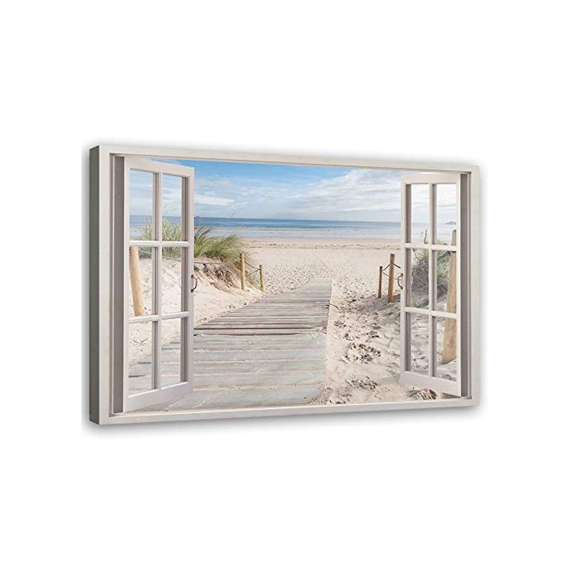 Producto Feeby Cuadro de Pared XXL Playa Impresión Lienzo 3D Ventana Beige 120x80 cm