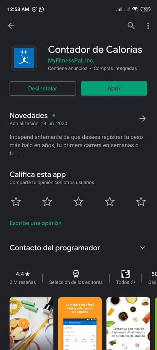 App Contador de calorías y macronutrientes 