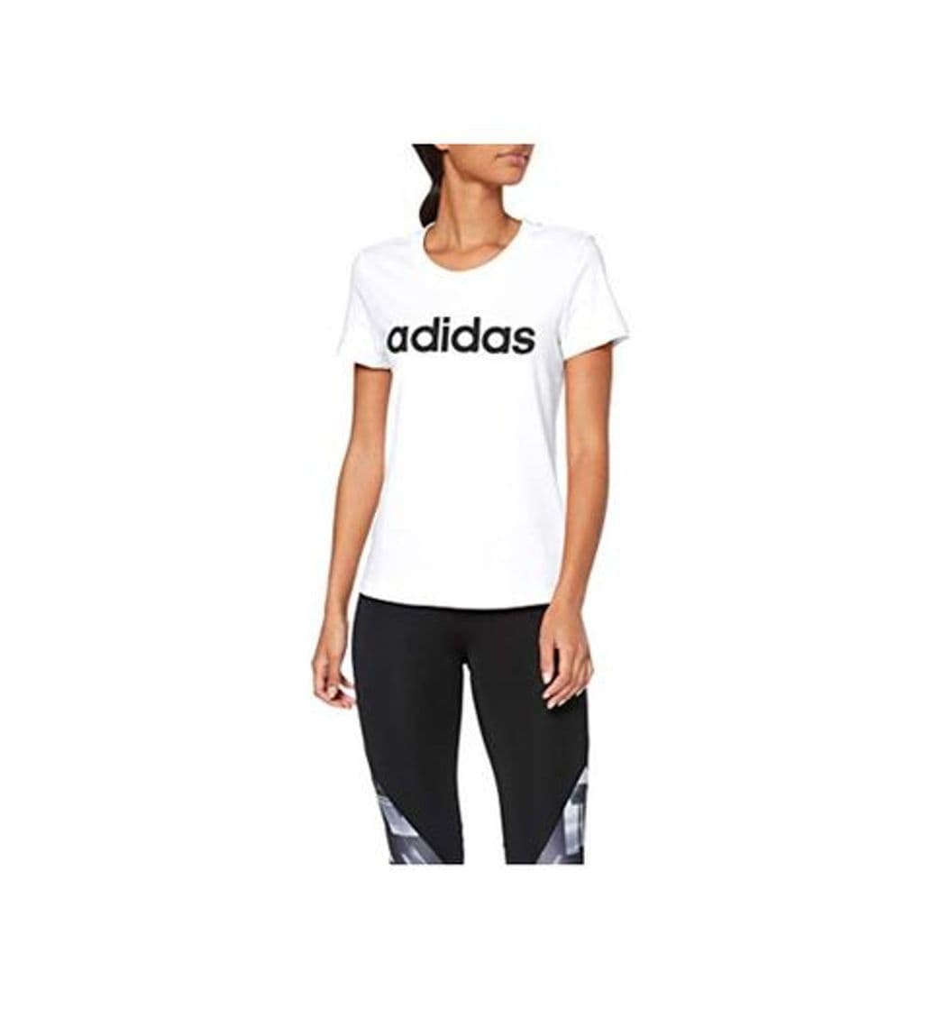 Moda adidas W E Lin Slim T Camiseta de Manga Corta, Mujer, Blanco