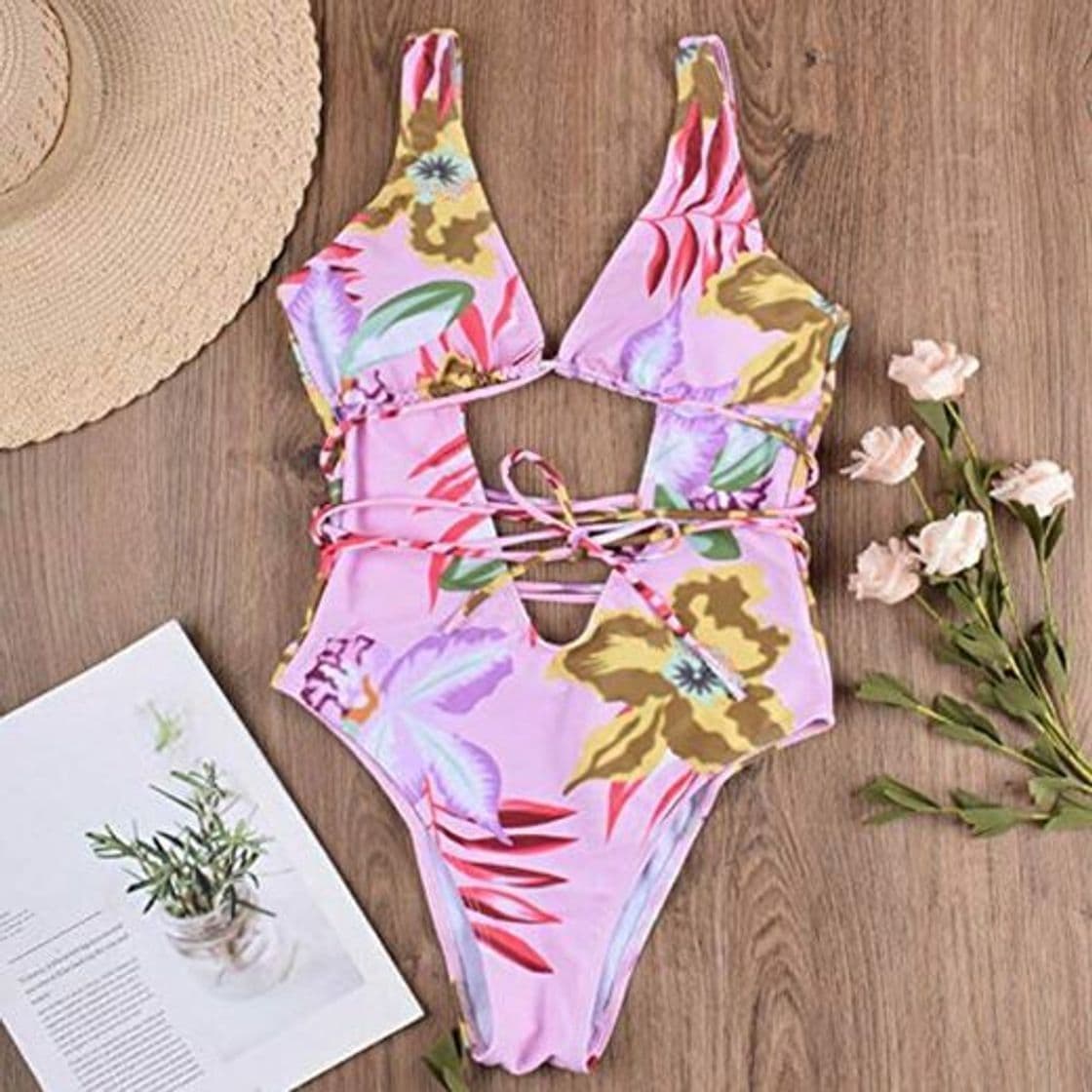 Product FHRSO Traje de baño de Cintura Alta Bikinis con Estampado de Hojas