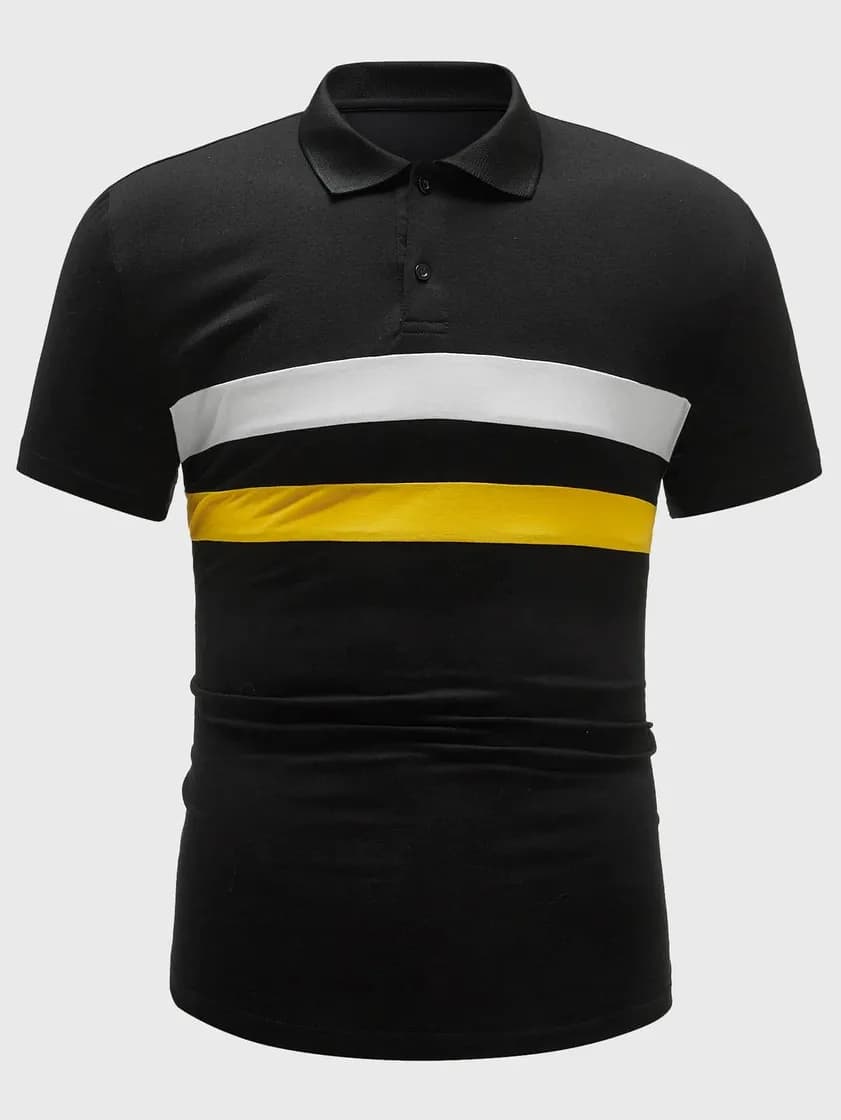 Fashion Polos para hombre monocolor negro casual