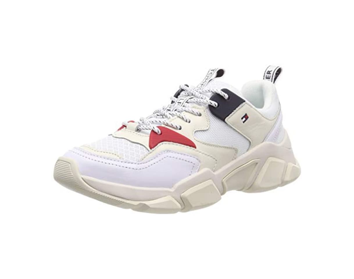 Fashion Tommy Hilfiger Wmn Chunky Mixed Textile Trainer, Zapatillas para Mujer, Blanco