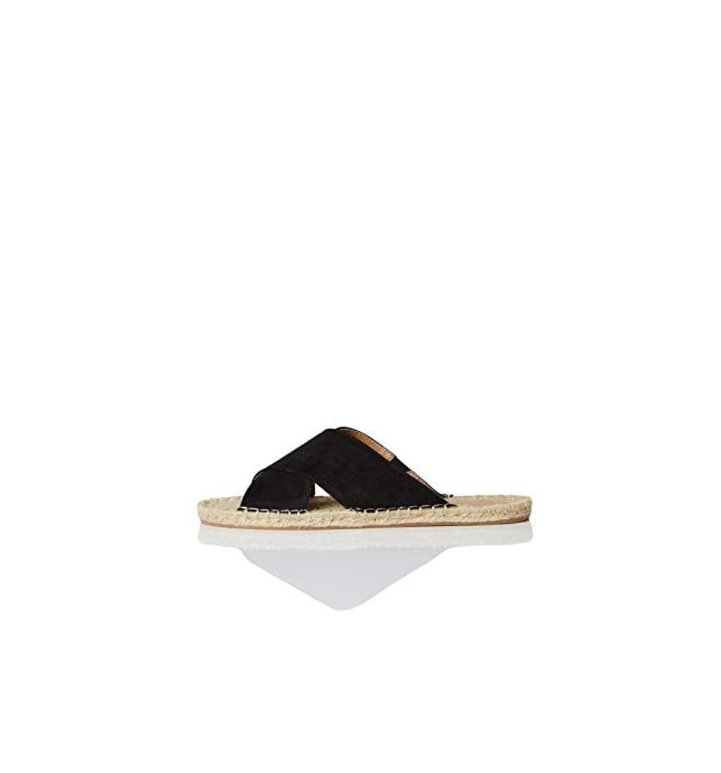 Moda FIND Crossover Flat Espadrille Alpargata, Negro