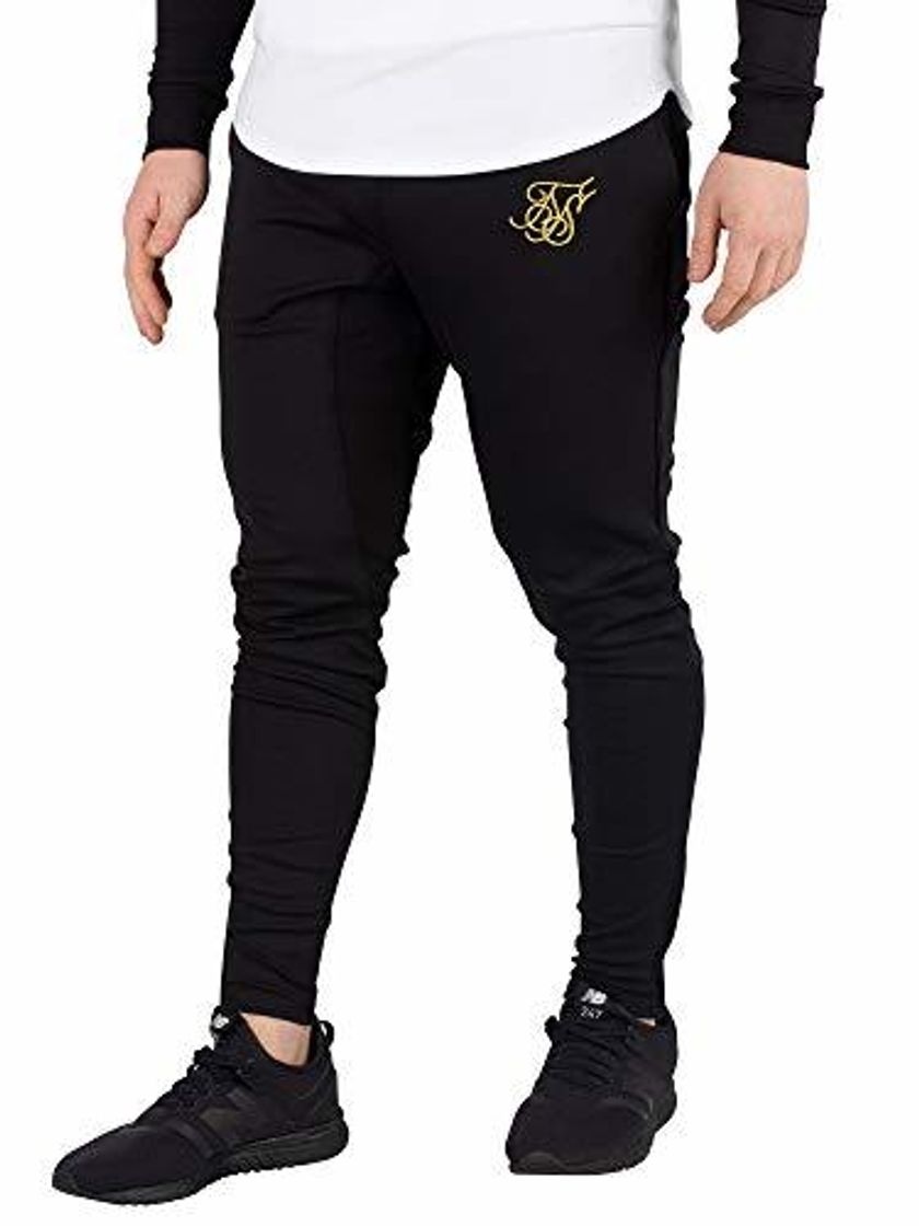 Moda Sik Silk Pantalon Chandal Negro Logo Oro Hombre 13642