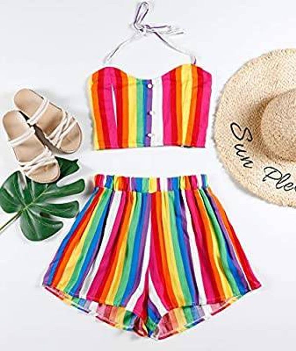 Moda Conjunto de rayas arcoiris🌈