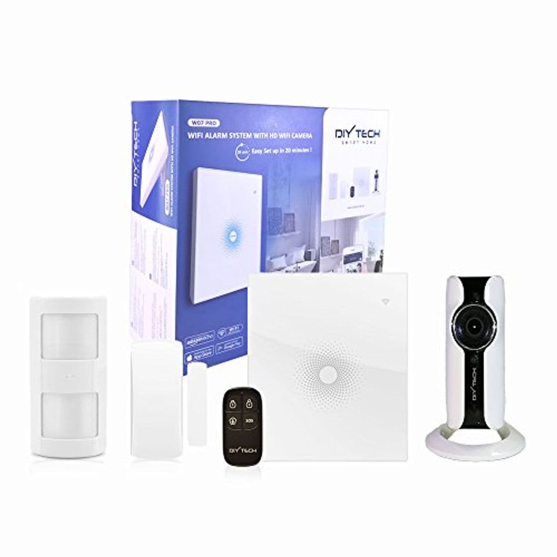 Producto DIYTECH Kit Alarma WiFi con cámara HD WiFi, sensor de PIR, contacto