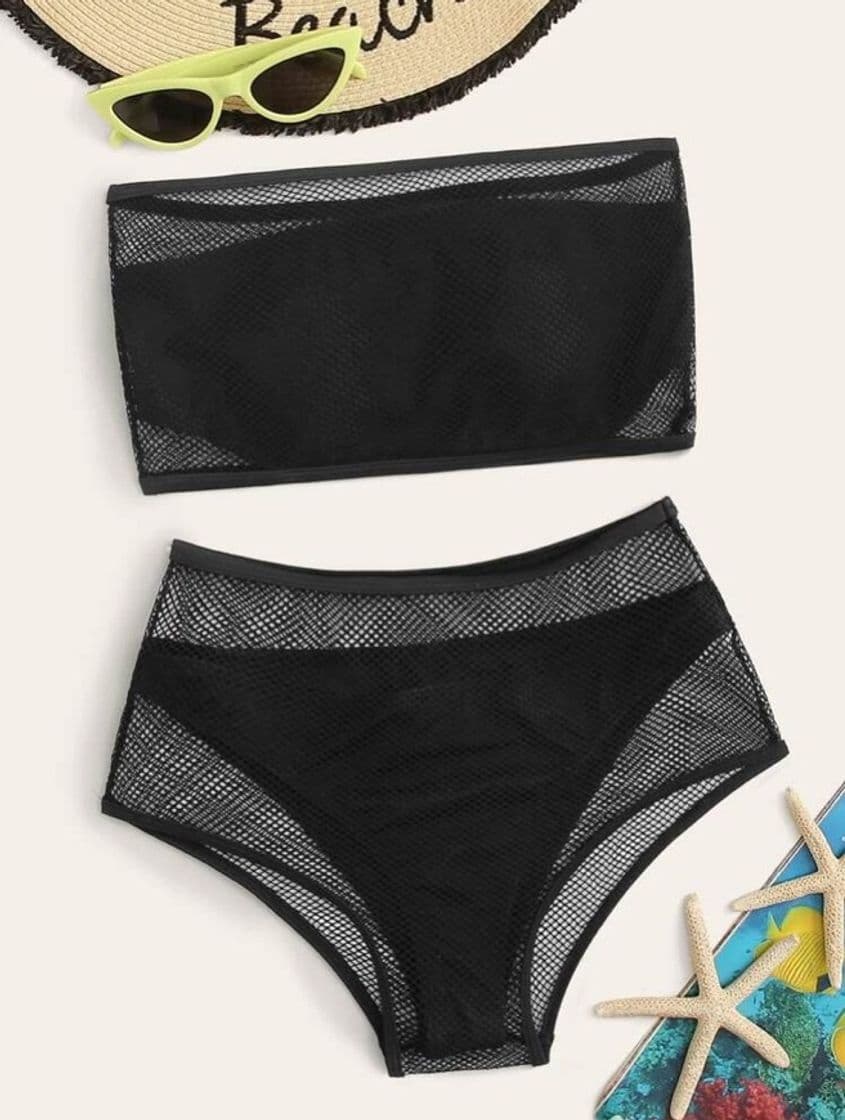 Moda Bikini de cintura alta bandeau con malla 🔗